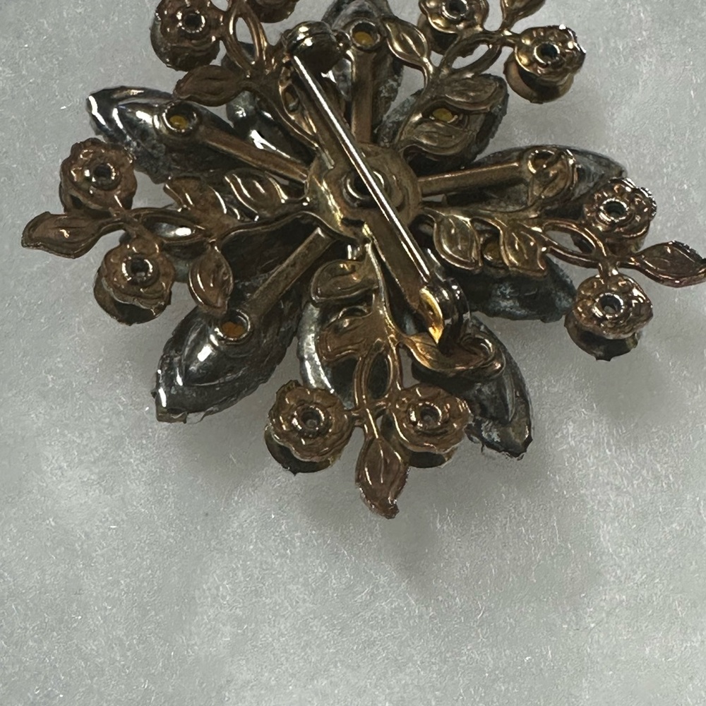 Vintage Amber Crystal Floral Brooch 1950s - Picture 13 of 16